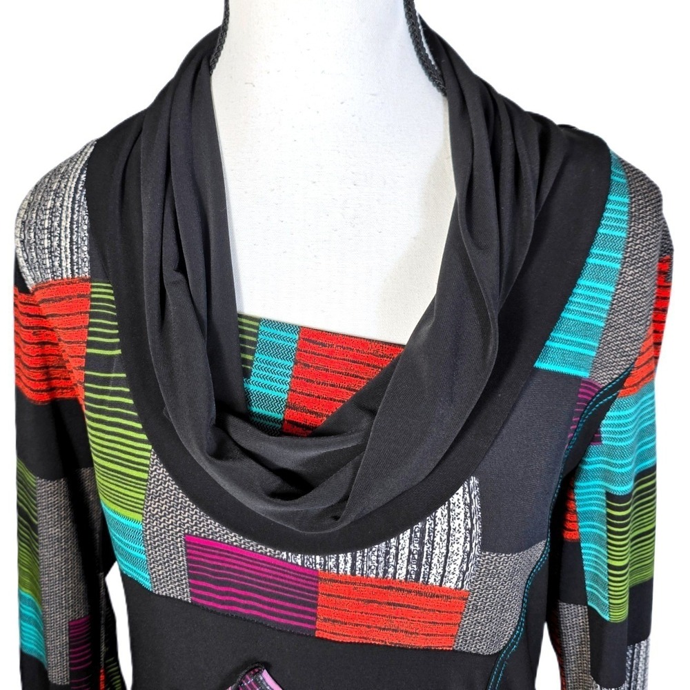 Joseph Ribkoff Tunic Dress 10 Patchwork Colorblock Cowl‎ Neck Abstract Geometric - Picture 5 of 12